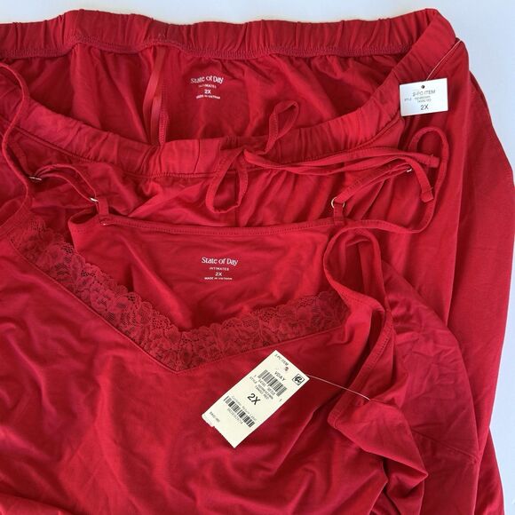 NWT State Of Day Women’s Red Pajama Set Lace Trim Top Drawstring Pants Plus 2X - Picture 3 of 4